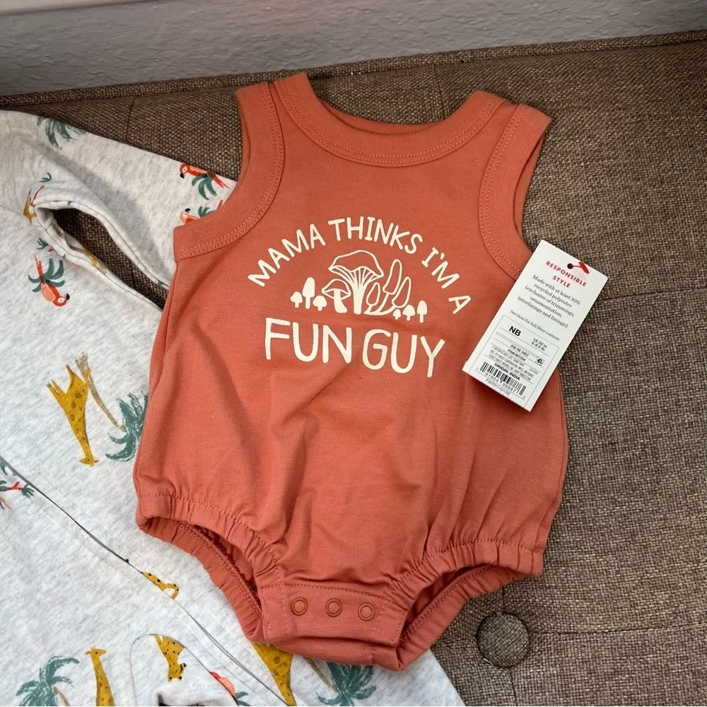 Cat & Jack Size NB  Baby Boy Short Sleeve One Piece Romper & Baby  Footed Pajama